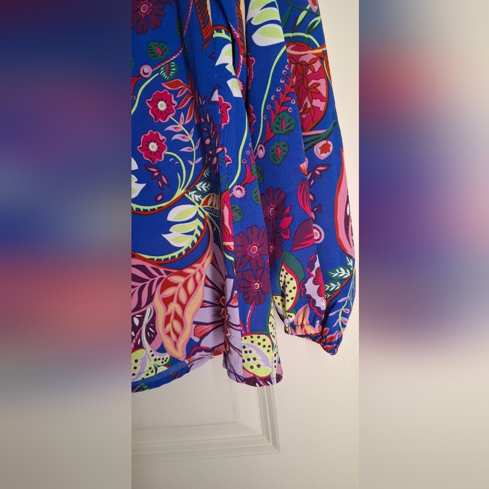 Jodifl Flower Print Bubble Sleeve Top L ART MAXIMALIST FORMAL PARTY - Picture 7 of 12